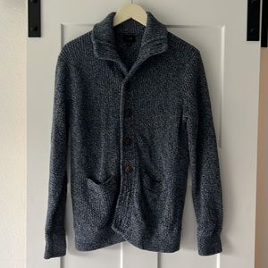 J. Crew Men’s Marled Mockneck Cardigan Sweater - 100% Cotton, Blue